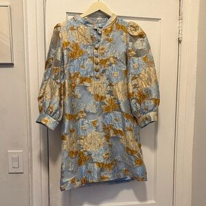 Tuckernuck Blue and Gold Floral Long Sleeve Dress